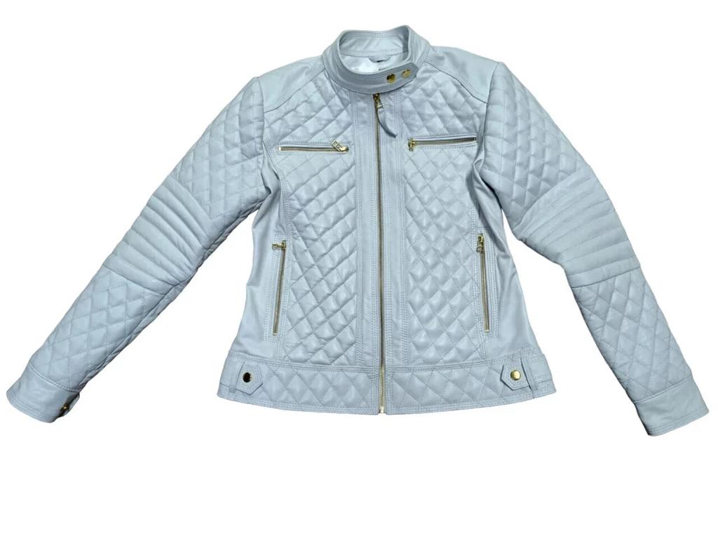 Наппа Ручная работа Повседневный Мягкая посадка Трендовая Женская Стильная Куртка Белая Кожа