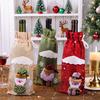 Christmas Burlap Wine Bags Cute Santa Claus Snowman Reindeer Design Reusable Wine Bottle Cover with Drawstring for Dinner Table Decor