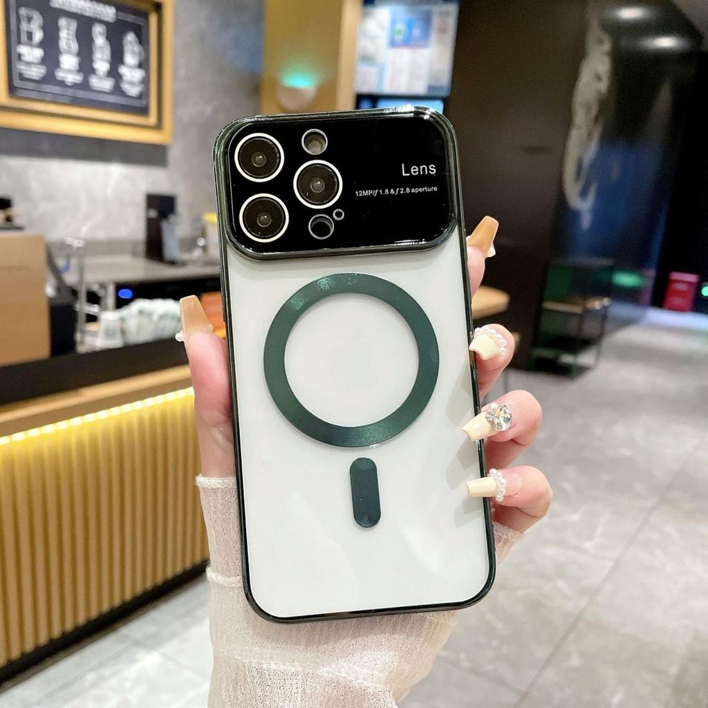 Применимо к iPhone 15 Гальванизированные Большие Окна Apple 14pro с Магнитным Хвостом 1312 Прозрачный Противоударный Защитный Чехол