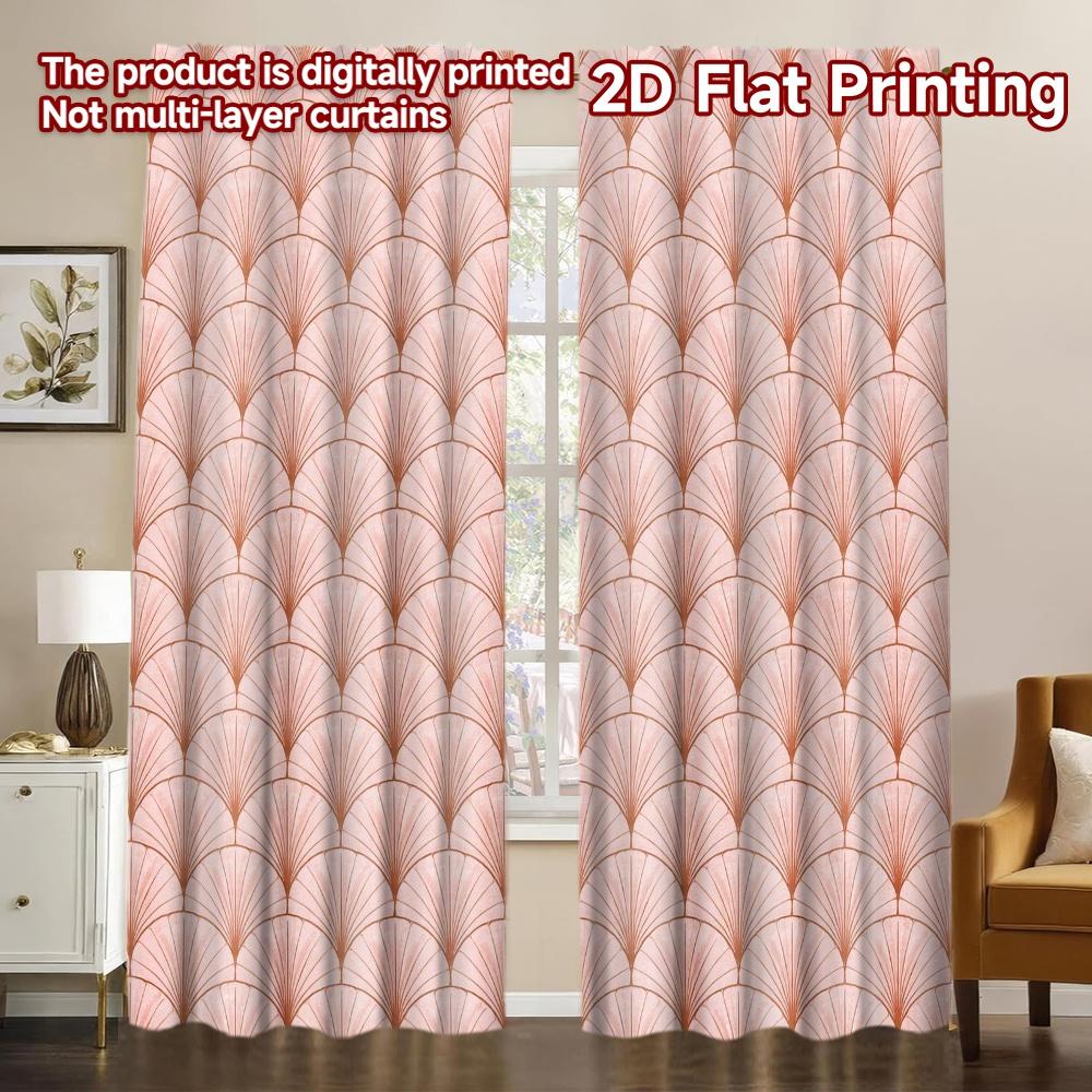 2D FLAT PRINTING 2pcs Curtains (Without Rod) Art Deco Fan Motif Modern Minimalist Curtains Versatile Polyester Fabric Curtains