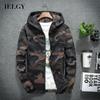 IELGY Мужская одежда, куртка, молния, камуфляж, черный, с длинным рукавом, повседневный корейский стиль, модный капюшон