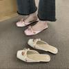 Half Slippers 2024 New Flat-bottomed Bag Head Slippers Fairy Style Single Shoes Wearing Sandals Pink Muller Women's Shoes