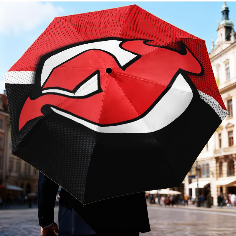 Зонт-трость Jersey Devils Складной зонт, автоматический зонт 8 спиц для путешествий, кемпинга Подарок на Хэллоуин, Рождество