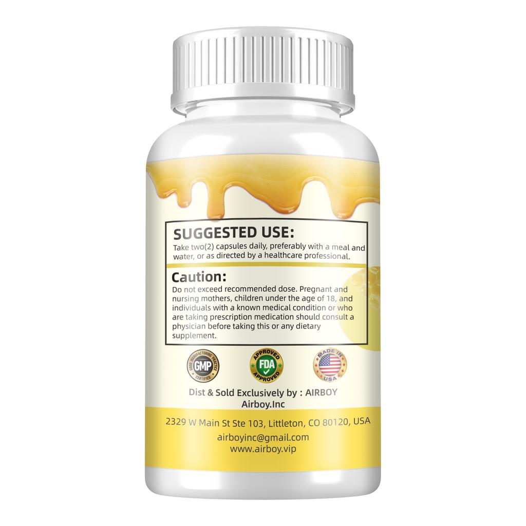 Airboy Bee Pollen Propolis Royal Jelly Capsules 120 Count — Immune Support, Daily Wellness, Nutritional Support