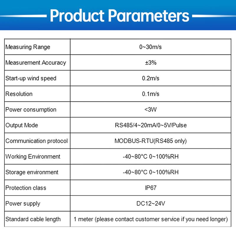 0-30m/s Aluminium Alloy Wind Speed Sensor Weather Station Detector 3 Cup Anemometer Sensors Pulse RS485 Output 4-20mA 0-5V 0-10V