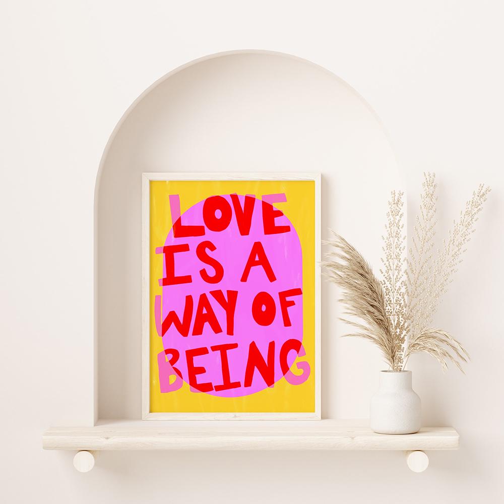 Love Is A Way Of Being Text Quote Posters Vivid Soft Pink White Canvas Painting Modern Maximalist Picture Living Room Home Decor