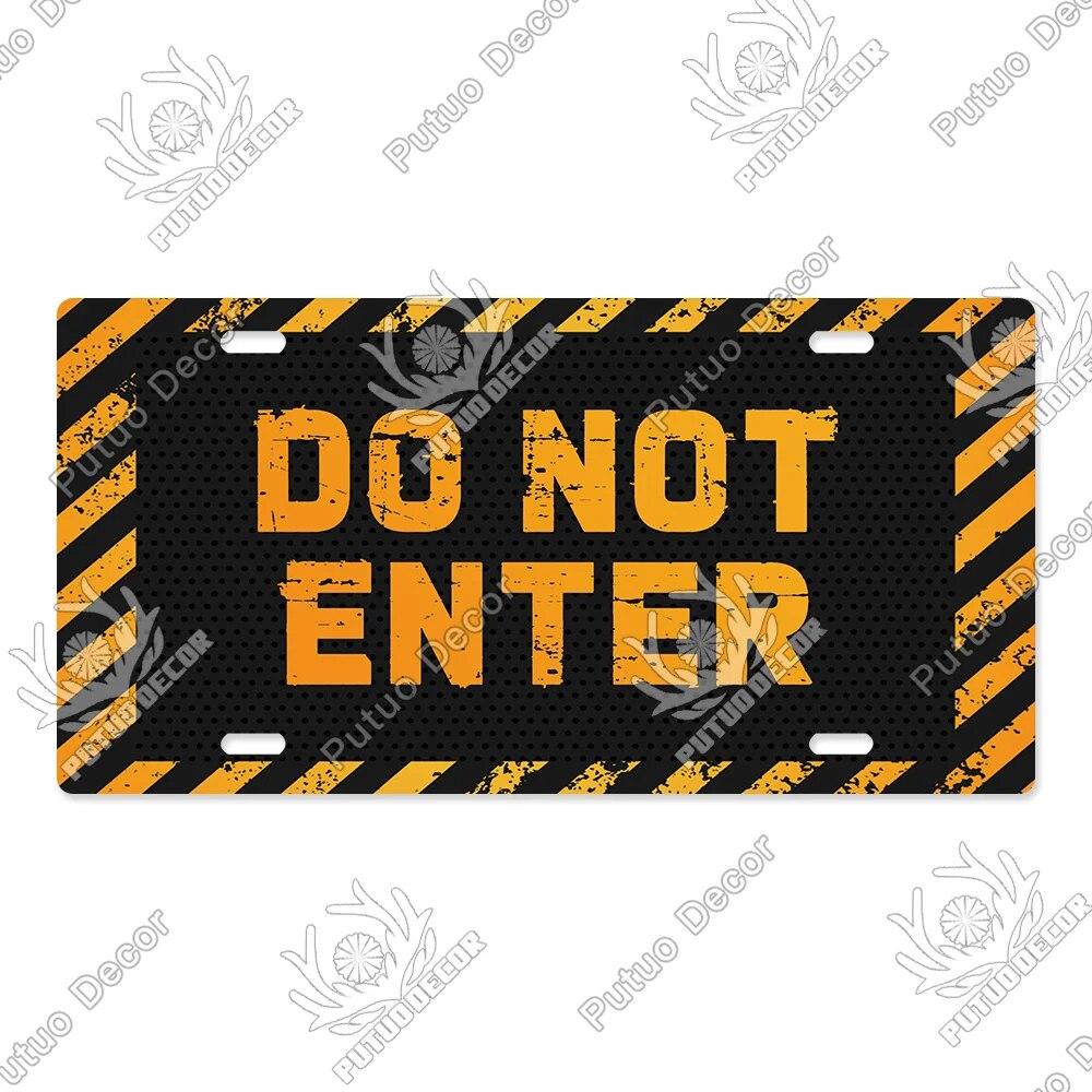 Putuo Decor Warning Metal Sign Plaque Metal Vintage Licenses Plate Tin Sign Wall Decor for Gas Station Pub Bar Beach Decoration