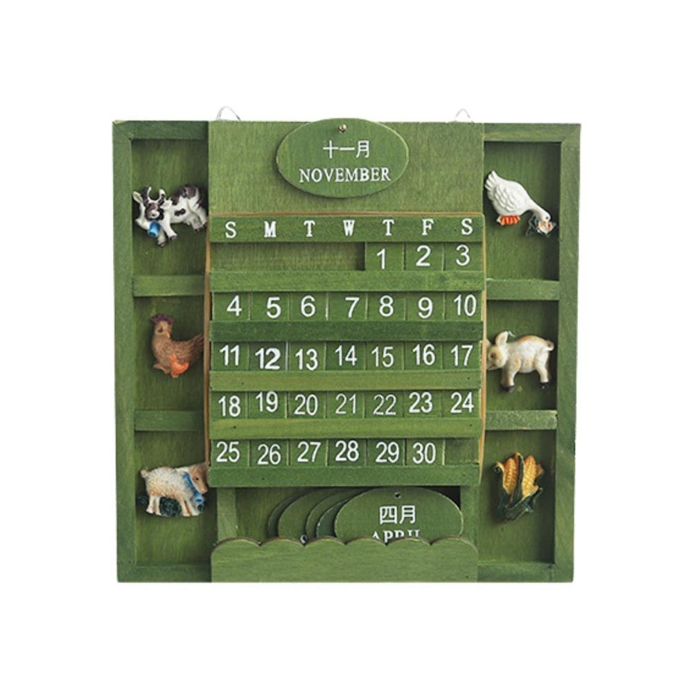 Green Wall-Mounted Calendar Wooden Wooden Background Calendar Practical Pendant Calendar  Bar