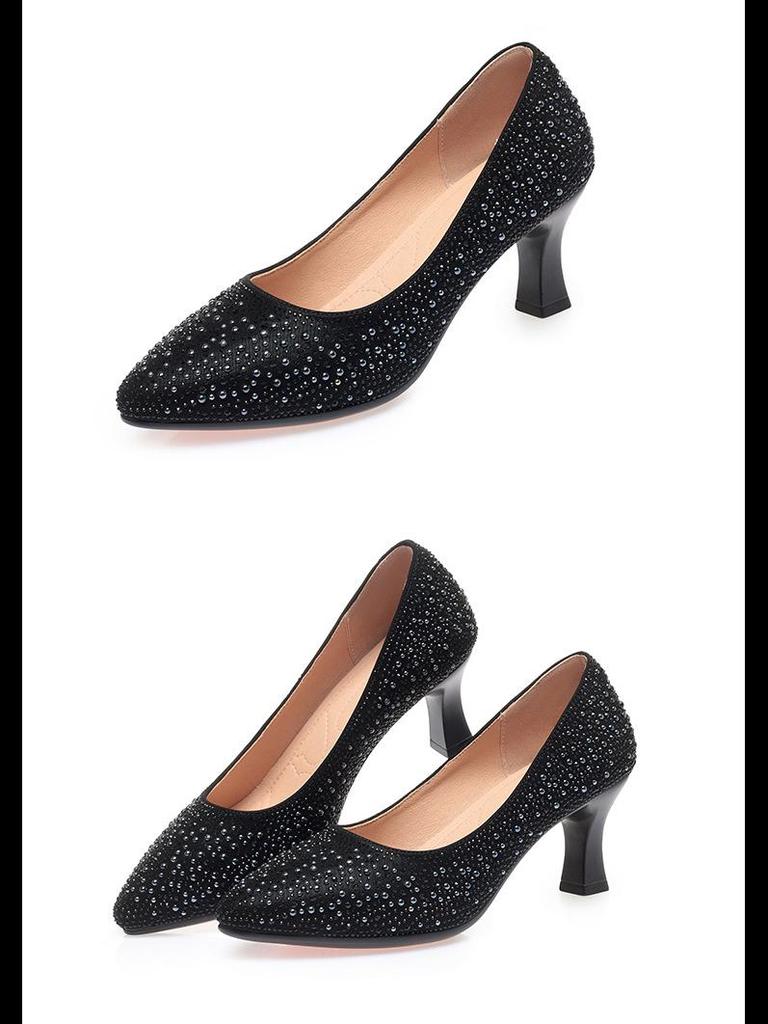 2023 Champagne Sequin & Beaded Leather High Heels: Elegant Wedding & Bridesmaid Shoes for Spring & Autumn