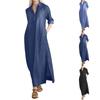 Women's Fashion Denim Dress New Shirt Collar Denim Button Long Skirt