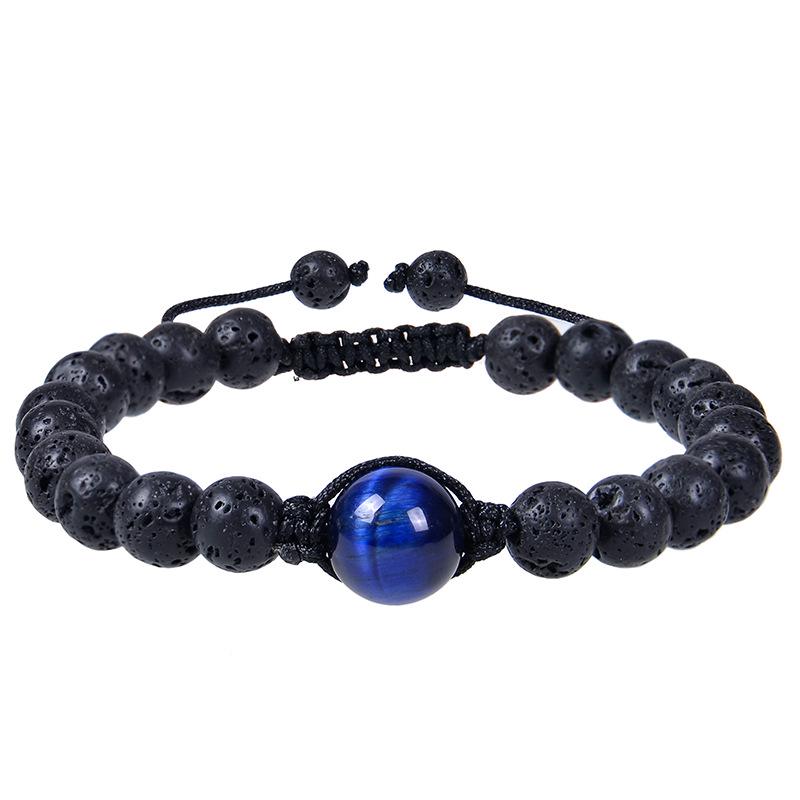 Унисекс плетеный браслет из обсидиана и лавы - 12 мм