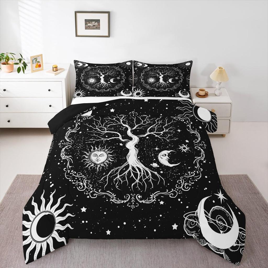 Death Moth Comforter Hippy Mushroom Bedding, Boho Moon Phase Bedding Sets & Collections Bohemian Twin Comforter Set, Luxury Vintage Quilt Co