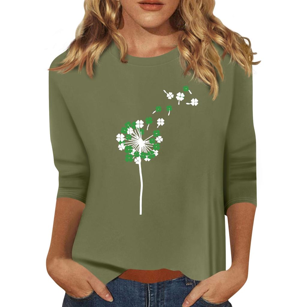 Women's Fashion Casual  Printed Seven Sleeve Round Neck Top