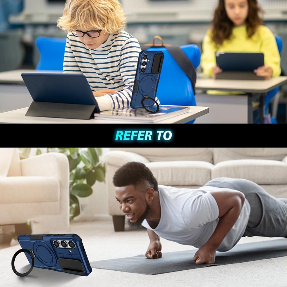 KEYSION Противоударный чехол MagSafe для Samsung Galaxy S24 FE 5G S25 Edge Magnetic Ring Stand Slide Camera Protection Phone Cover