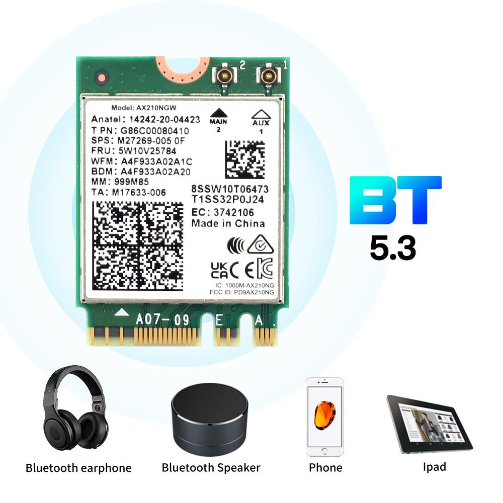 Wifi 6E M.2 AX210 5374 Мбит/с Wifi беспроводная карта Bluetooth 5.3 802.11ac/ax трехдиапазонный AX210NGW с антеннами 10 дБи для Win 10/11