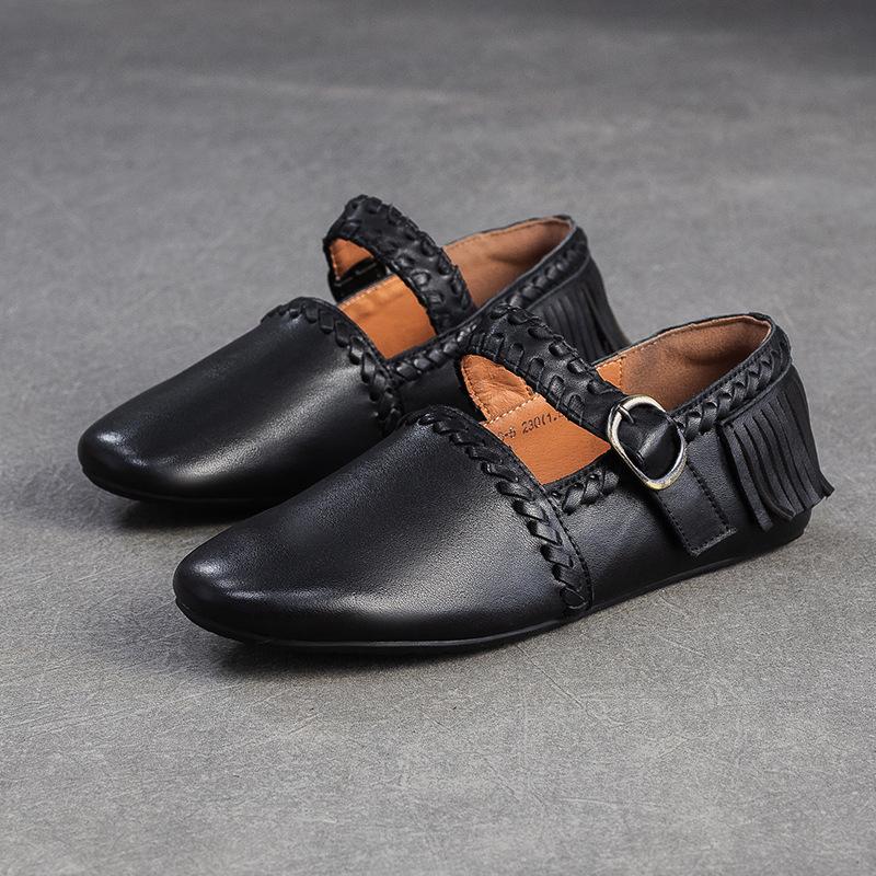 Мода GKTINOO Натуральная кожа Однотонная Пряжка для ремня Женская обувь 2025 Осень Новинка Ретро Универсальная Кисточка Круглый носок Мягкая подошва Балетки