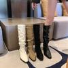 Fashion New Style Women Knee High Boots Autumn Winter Female Shoes Fashion Female Slip-on Folds Low Heel Round Toe Flat Long Boots Boots