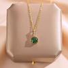 Ожерелье с подвеской из зеленого циркона, модное элегантное ретро-женское ювелирное украшение, праздничный подарок