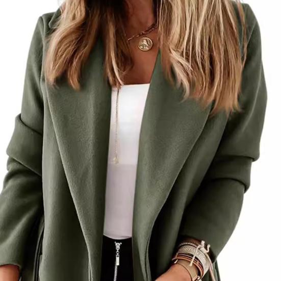 Зимнее шерстяное женское пальто с поясом на шнуровке, свободное однотонное пальто с отложным воротником, кардиган с длинными рукавами, средней длины, куртка для свиданий и поездок на работу