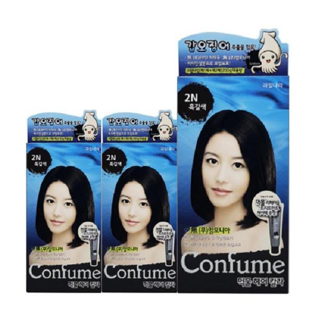 (2 + 1) Краска для волос Welcos Confume Ink 2N Черно-коричневый 200г (Большая емкость)