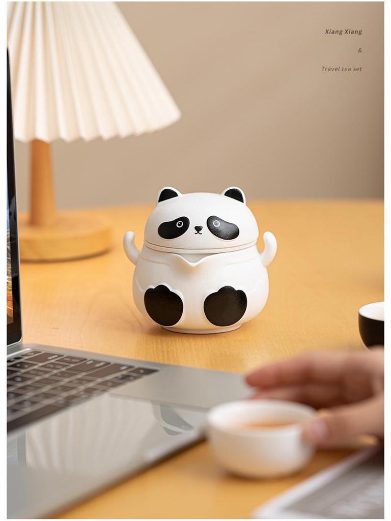 Дорожный чайный набор «Панда»: Портативный чайник и чайные чашки для кемпинга - Элегантный и милый дизайн для дам