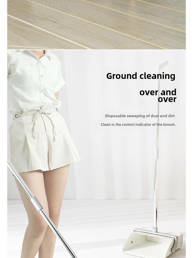 Folding Broom & Dustpan Set with Comb Teeth - Soft Bristle, Rotating Sweeper