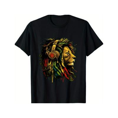 Европейские размеры Футболка Jamaican Pride с изображением Льва Иуды и наушниками для раста-регги музыки