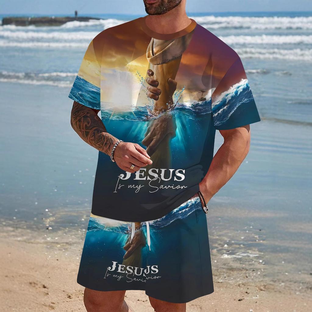 Cool Lion Pattern Series 3D Printed Men's Short Sleeve Set Novelty T-shirt