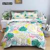 Flamingo Green Plant Palm Leaf Duvet Cover Soft Pink Comfortable Quilt Cover Cartoon Flamingo Bedding Set for Women Girls Decor