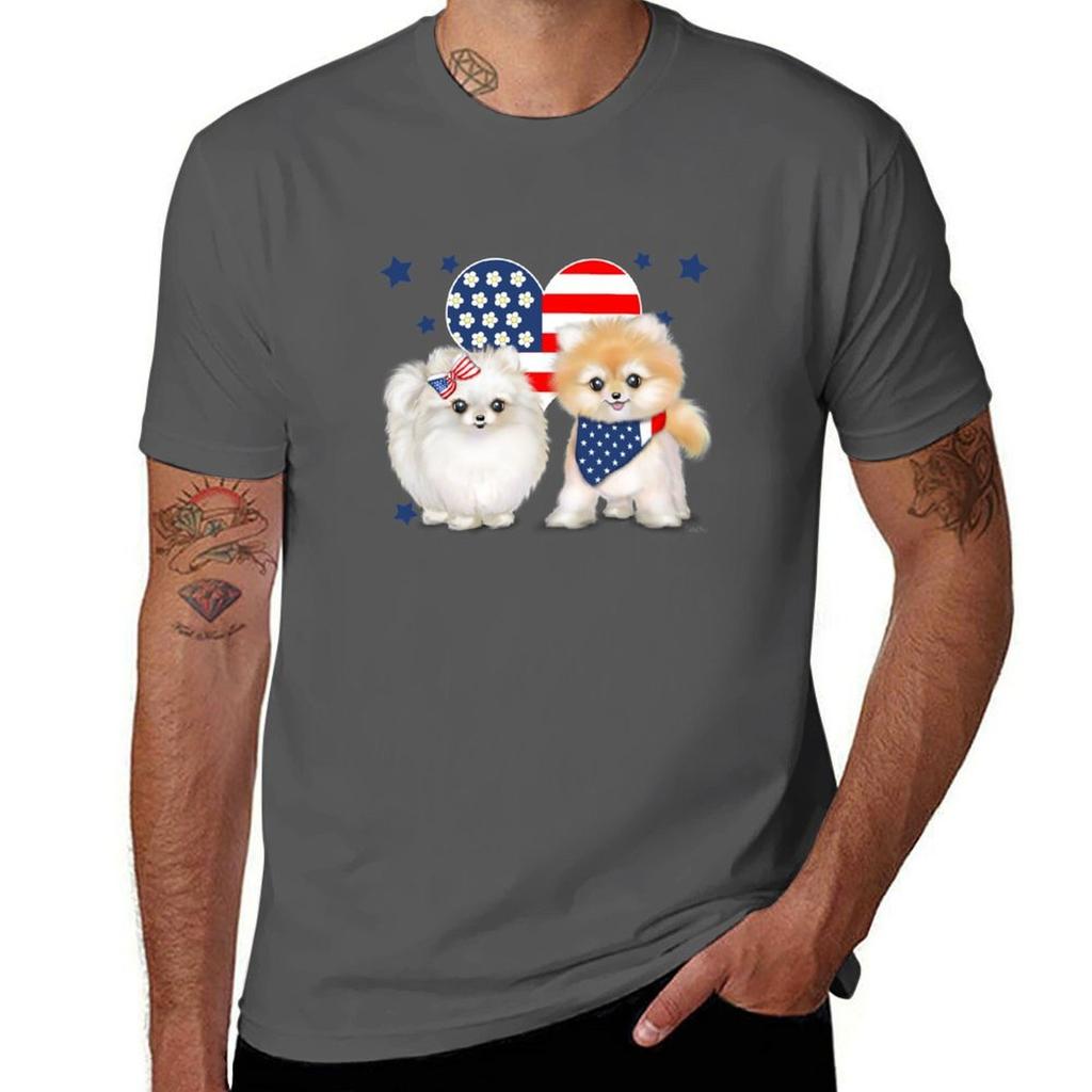 Patriotic Pomeranians Bycatiacho Tshirt Lightweight Cooling Short Sleeve Tee