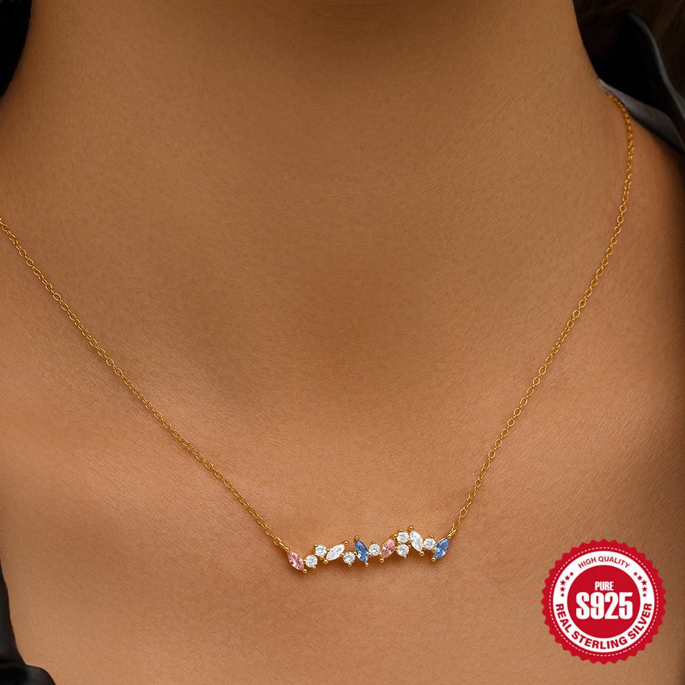 Стильное и простое ожерелье-ключица из стерлингового серебра 925 пробы с инкрустированными бриллиантами в виде конского глаза для ежедневного ношения