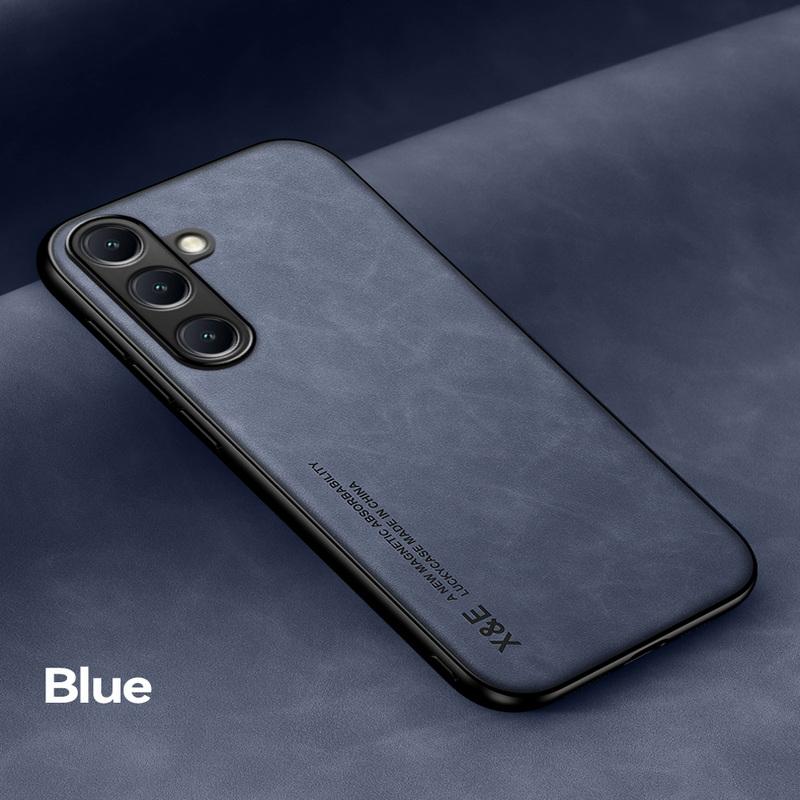 Solid Color Lambskin Leather Slim Case For Samsung S25 Ultra S24 FE S23 A56 A36 A55 A16 A54 A35 A15 Soft Shockproof for MagSafe Magnetic Phone Cover