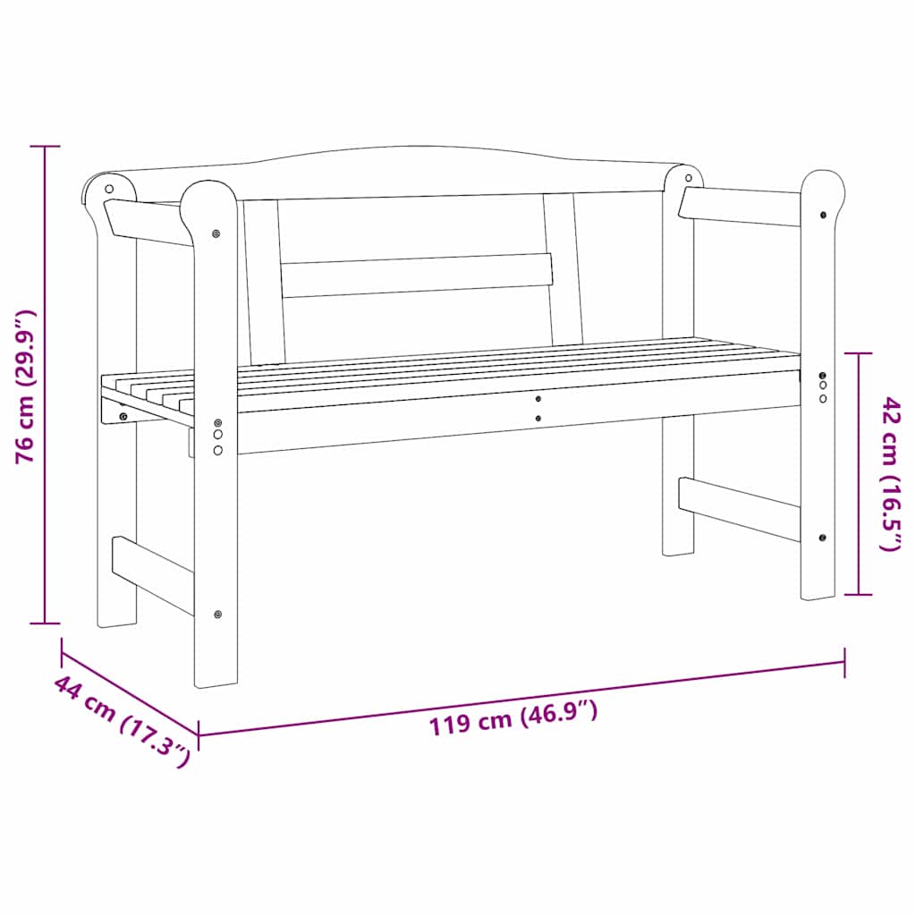 Outdoor Bench Brown 119 x 44 x 76 cm Solid Pine Wood