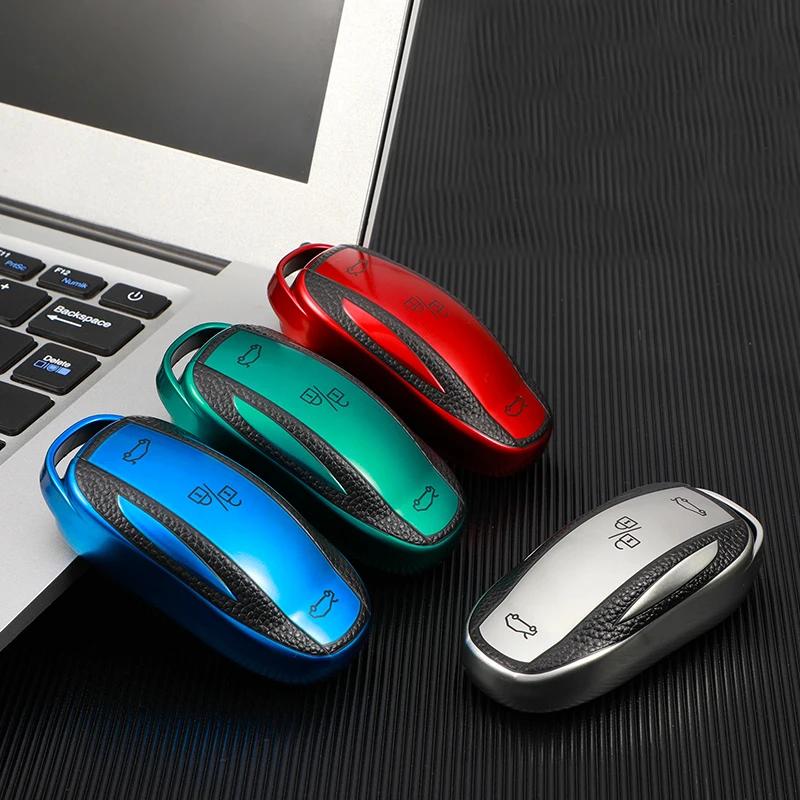 Tpu Leather Car Smart Key Cover Case Fob Key Shell Bag Holder For Tesla Model 3 Y X S Protector Accessories