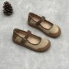 Johnature Retro Genuine Leather Women's Shoes Casual Round Toe Thick Soled Shallow Flat Shoes