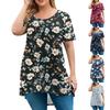 Women's Fashion Large Size Round Neck Short Sleeve Casual Print Loose Pullover Top