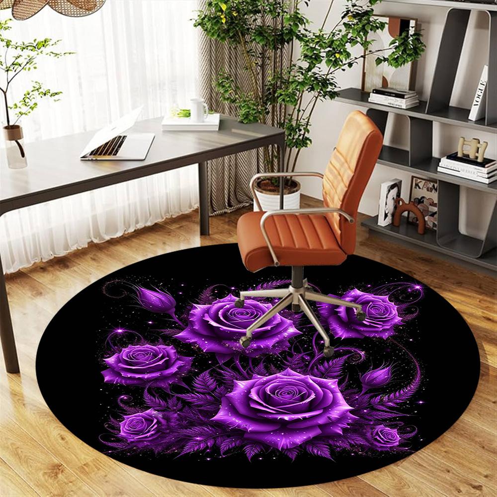 1pc Purple Roses Round Chair mat Area Rug - Non-Slip, Floor Mat for Office, Bedroom, and Indoor Decor -1002100
