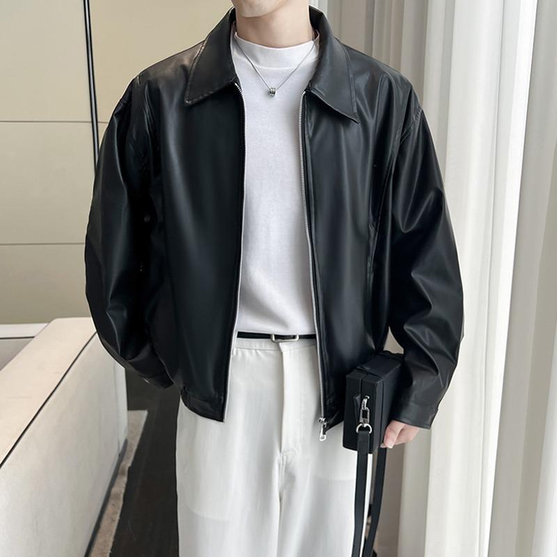 Унисекс ретро байкерская куртка из ПУ кожи с двойной молнией - Корейский стиль, легкая роскошь для осени/зимы