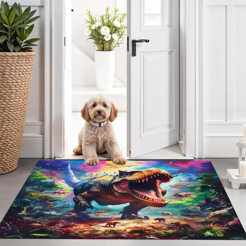 Tyrannosaurus Rug, Vivid Prehistoric Dinosaur Scene Print, Non-Slip Washable Soft Mat for Bedroom Room Game Room Indoor Decor