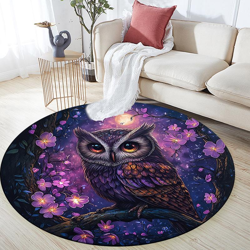 Night Owl Round Area Rug,Carpet Rug for Living Room Bedroom Sofa Playroom Decor,Non-slip Floor Mat