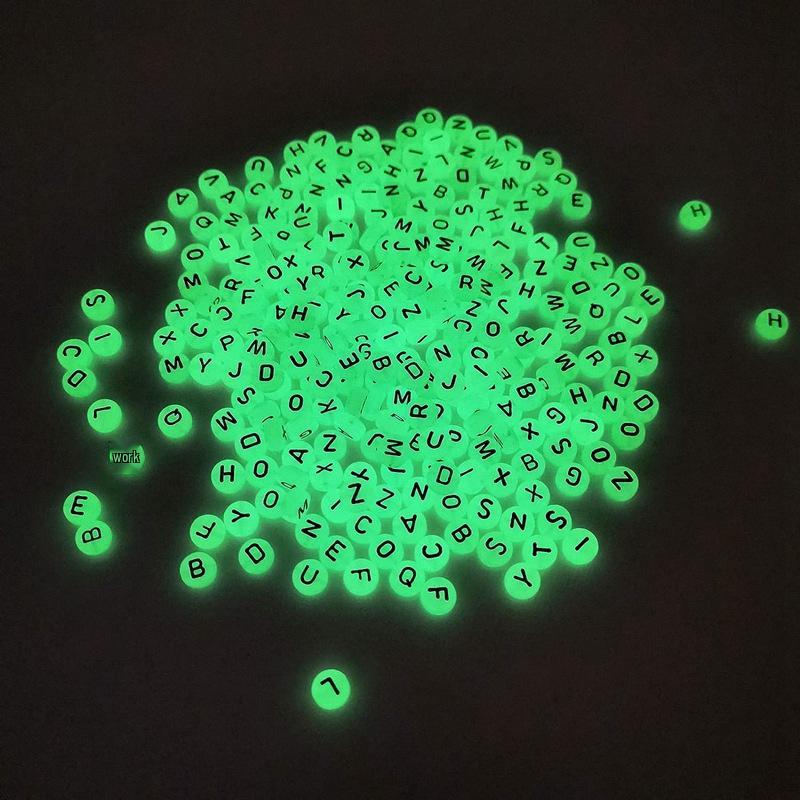 4x7мм Светящиеся Акриловые Бусины с Английскими Буквами - Светящиеся Черные Бусины с Алфавитом для DIY Ювелирных Изделий