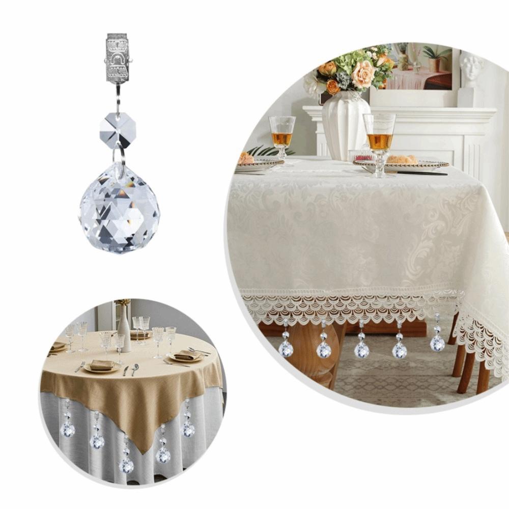 6PCS Heavy Duty Crystal Tablecloth Weight with Metal Clip Tablecloth Hanger Tablecloth Clip Wedding