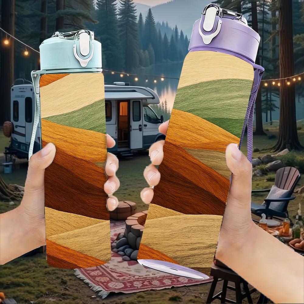 1PC Brown Beige Layer Sand Abstract Print 750ml Color Plastic Sports Water Bottle Leakproof Flip Straw Lid Suitable for Sports Office Home Use