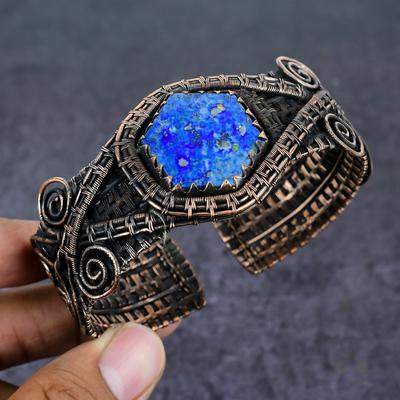 Браслет-манжета из натурального лазурита с медной проволокой, регулируемый T9u16