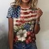 Летние футболки с 3D-принтом флага США и цветка, женская уличная мода Y2k, футболка с коротким рукавом, футболки с круглым вырезом, топы, одежда