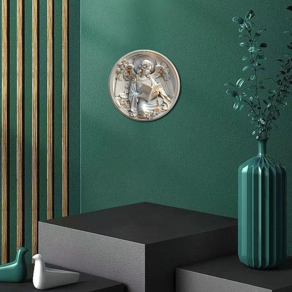 Wood Religious Angel Round Wood Sign, for Home, Apartment, Living Room Wall Decoration, Creative Gifts, Holiday Gift, for Door, Wall, Home, Room