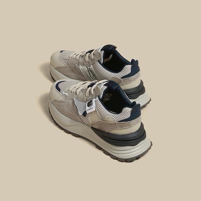 Модные весенне-осенние ретро-серые туфли на толстой подошве из мягкой кожи Pops Shoes для женщин Hundred Casual Sports Women Shoes