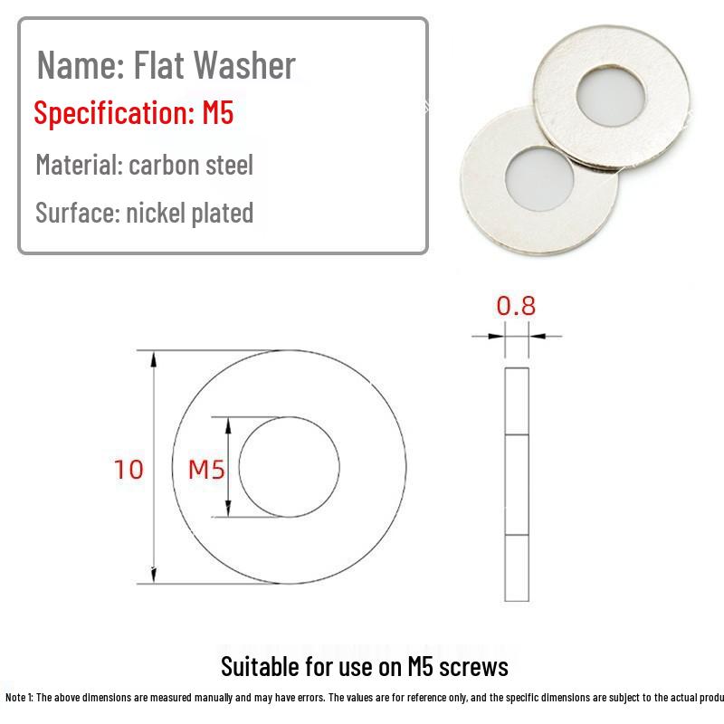Industrial Aluminum Profile Metal Flat Washer, Carbon Steel Nickel Plated, Sizes M5, M6, M8 Connector.