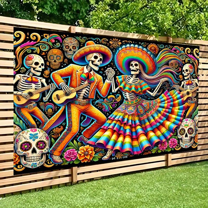 1 piece of background banner polyester fabric wall covering for the Mexican Death Dance.PMJ