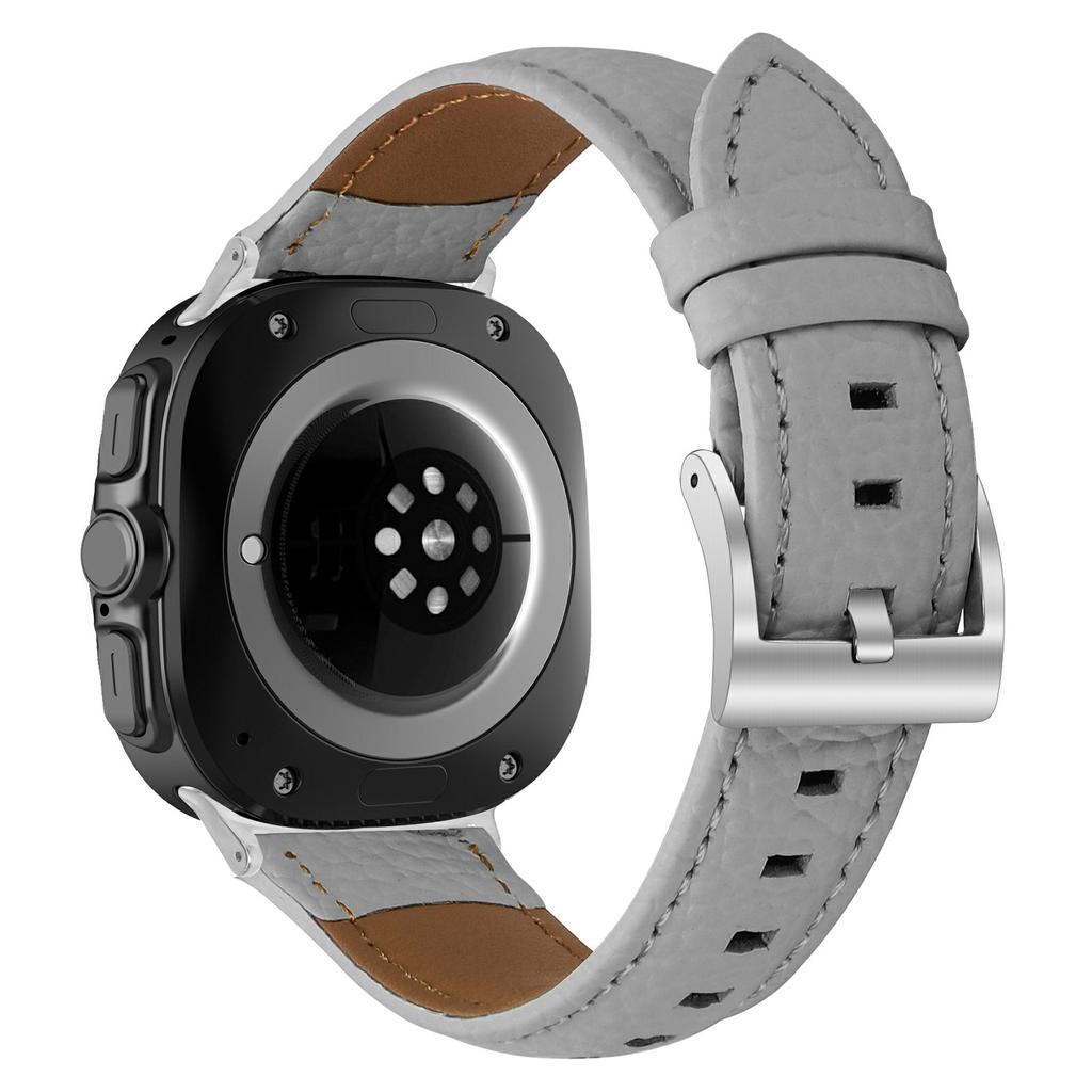 Для Samsung Galaxy Watch Ultra (2025) 47 мм/Watch Ultra 47 мм Ремешок из натуральной коровьей кожи с текстурой личи, остроконечный, с серебряной пряжкой